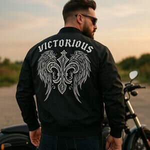 Urban Couture Victorious Jacket Mens XXL Black Gothic Angel Wings Fleur de Lis *